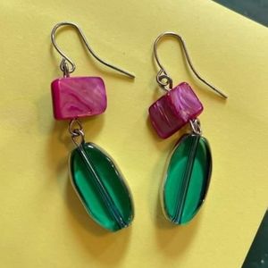 green & pink earrings